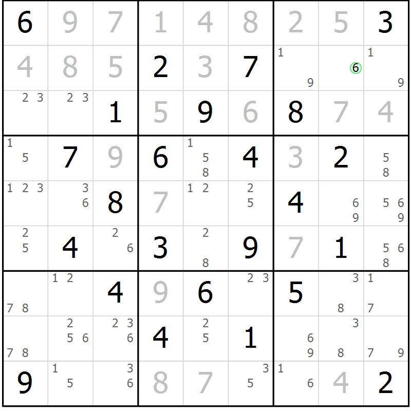 Position des candidats pour la solution de la Gr 47 page 50 du magazine de sudoku Sudoku Suprême n° 039
