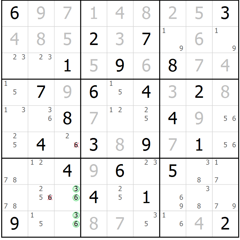 Position des candidats pour la solution de la Gr 47 page 50 du magazine de sudoku Sudoku Suprême n° 039