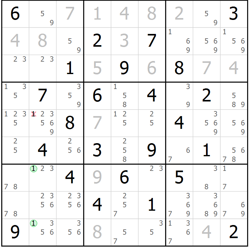 Position des candidats pour la solution de la Gr 47 page 50 du magazine de sudoku Sudoku Suprême n° 039