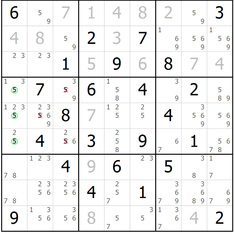 Position des candidats pour la solution de la Gr 47 page 50 du magazine de sudoku Sudoku Suprême n° 039