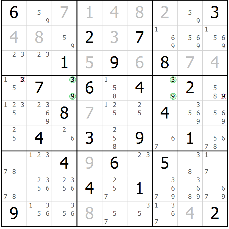 Position des candidats pour la solution de la Gr 47 page 50 du magazine de sudoku Sudoku Suprême n° 039