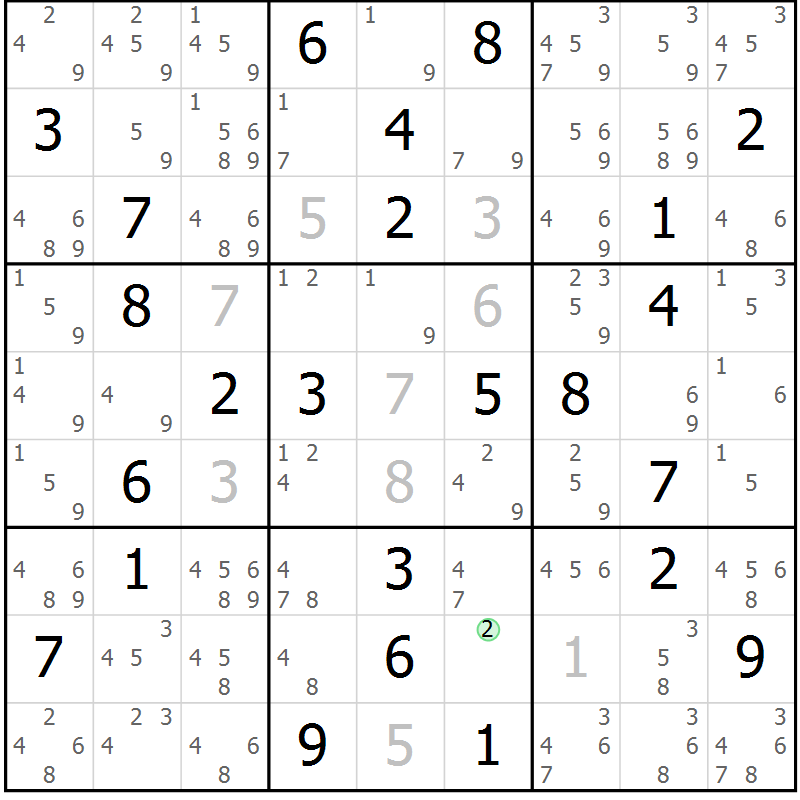 Position des candidats pour la solution de la Gr 48 page 51 du magazine de sudoku Sudoku Suprême n° 039