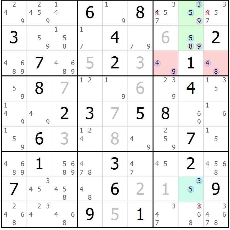 Position des candidats pour la solution de la Gr 48 page 51 du magazine de sudoku Sudoku Suprême n° 039