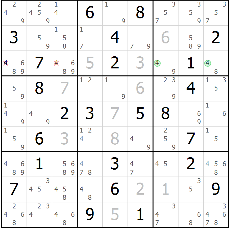 Position des candidats pour la solution de la Gr 48 page 51 du magazine de sudoku Sudoku Suprême n° 039