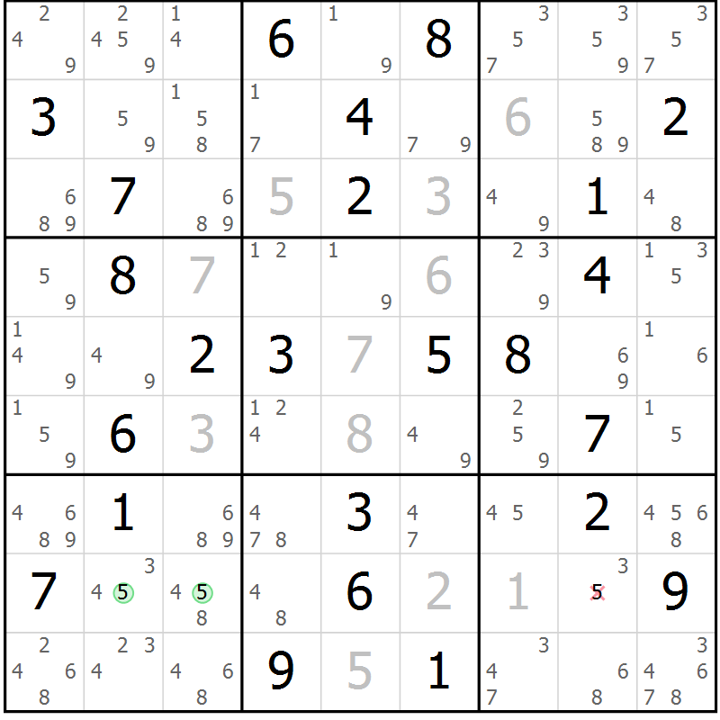 Position des candidats pour la solution de la Gr 48 page 51 du magazine de sudoku Sudoku Suprême n° 039