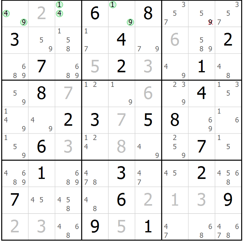 Position des candidats pour la solution de la Gr 48 page 51 du magazine de sudoku Sudoku Suprême n° 039
