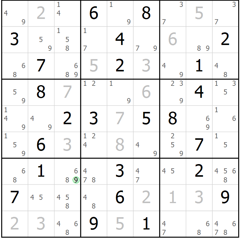 Position des candidats pour la solution de la Gr 48 page 51 du magazine de sudoku Sudoku Suprême n° 039
