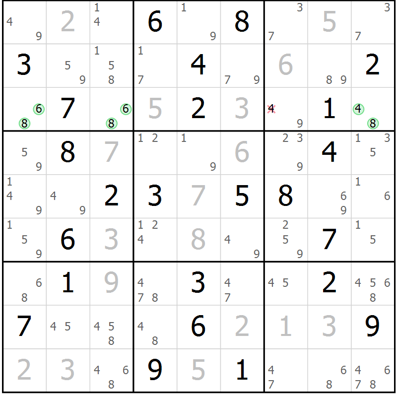 Position des candidats pour la solution de la Gr 48 page 51 du magazine de sudoku Sudoku Suprême n° 039