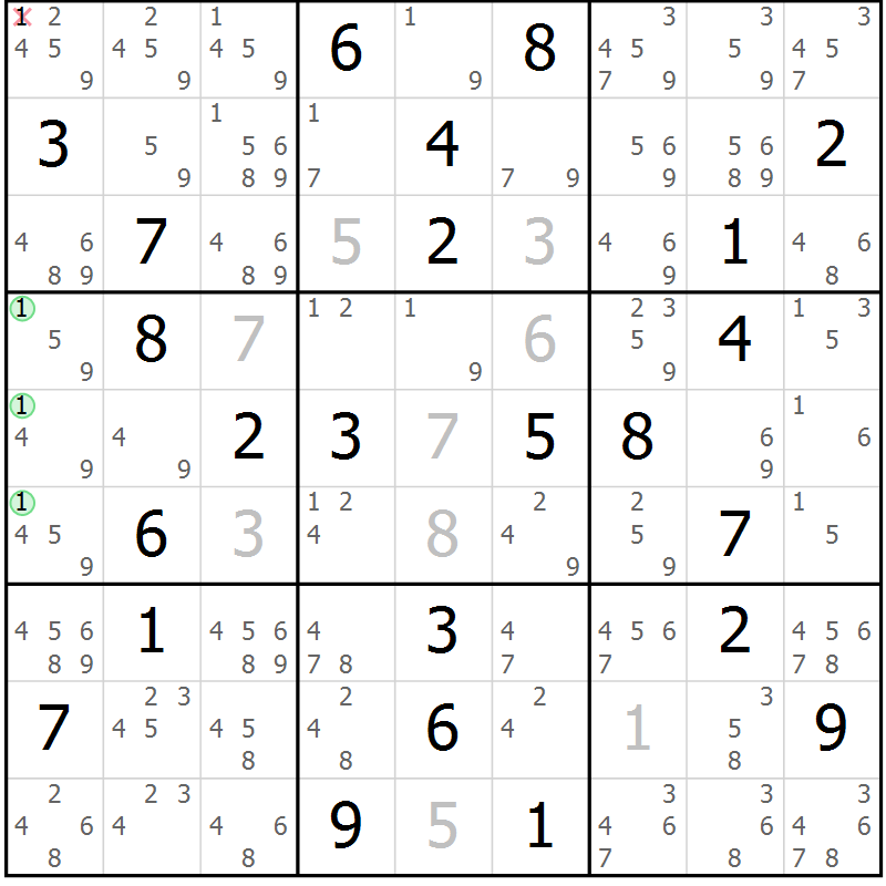 Position des candidats pour la solution de la Gr 48 page 51 du magazine de sudoku Sudoku Suprême n° 039