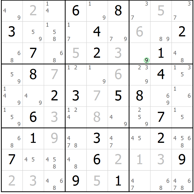 Position des candidats pour la solution de la Gr 48 page 51 du magazine de sudoku Sudoku Suprême n° 039