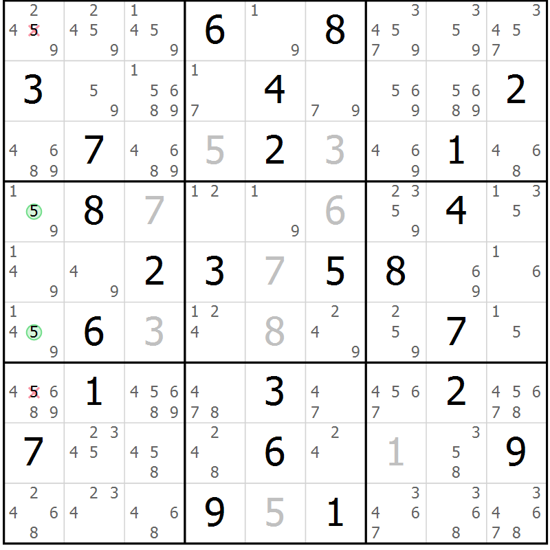 Position des candidats pour la solution de la Gr 48 page 51 du magazine de sudoku Sudoku Suprême n° 039