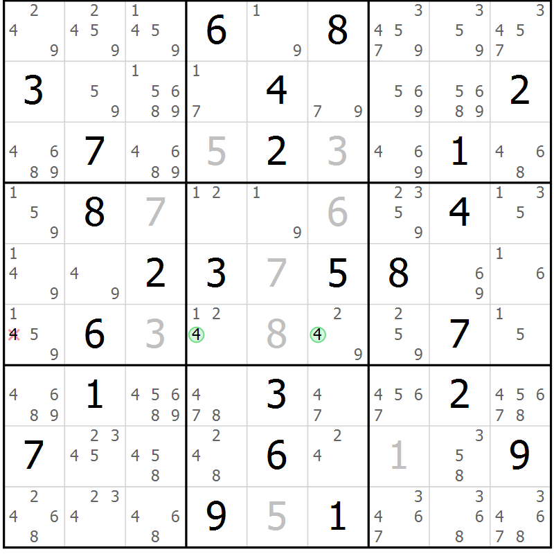 Position des candidats pour la solution de la Gr 48 page 51 du magazine de sudoku Sudoku Suprême n° 039