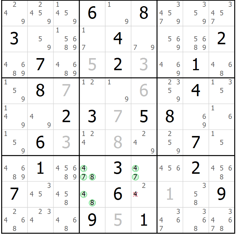Position des candidats pour la solution de la Gr 48 page 51 du magazine de sudoku Sudoku Suprême n° 039