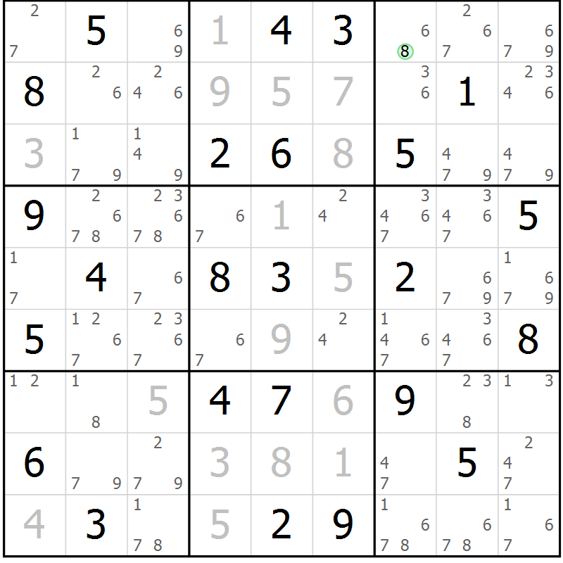 Position des candidats pour la solution de la Gr 49 page 52 du magazine de sudoku Sudoku Suprême n° 039