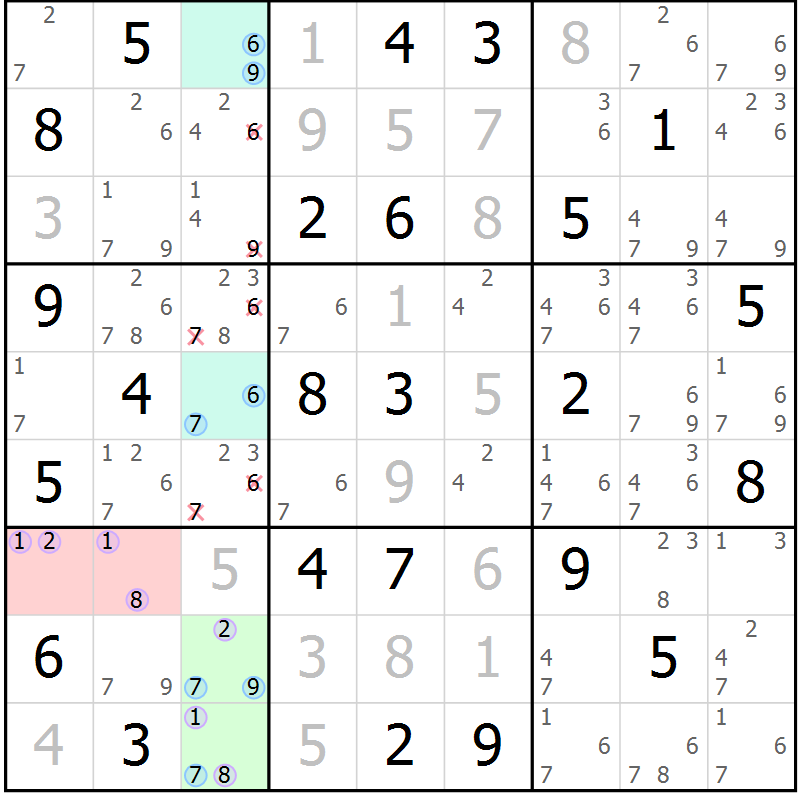 Position des candidats pour la solution de la Gr 49 page 52 du magazine de sudoku Sudoku Suprême n° 039