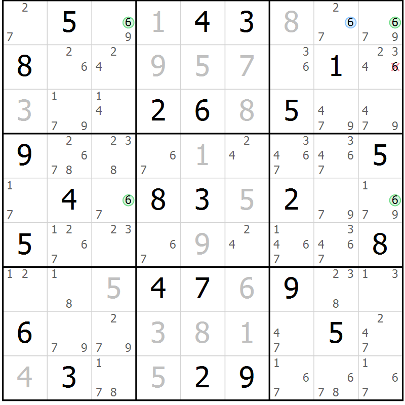 Position des candidats pour la solution de la Gr 49 page 52 du magazine de sudoku Sudoku Suprême n° 039