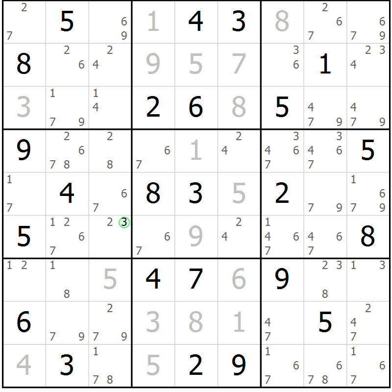 Position des candidats pour la solution de la Gr 49 page 52 du magazine de sudoku Sudoku Suprême n° 039