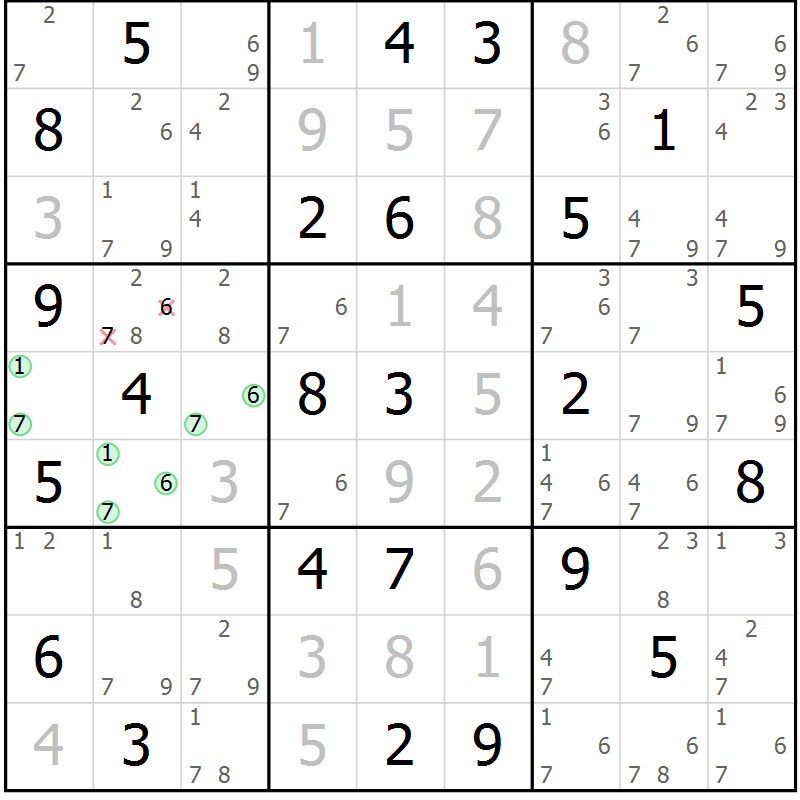 Position des candidats pour la solution de la Gr 49 page 52 du magazine de sudoku Sudoku Suprême n° 039