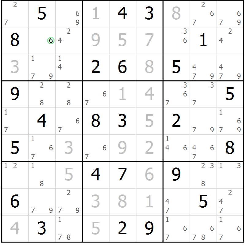 Position des candidats pour la solution de la Gr 49 page 52 du magazine de sudoku Sudoku Suprême n° 039