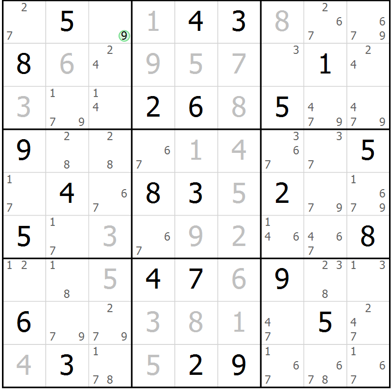 Position des candidats pour la solution de la Gr 49 page 52 du magazine de sudoku Sudoku Suprême n° 039