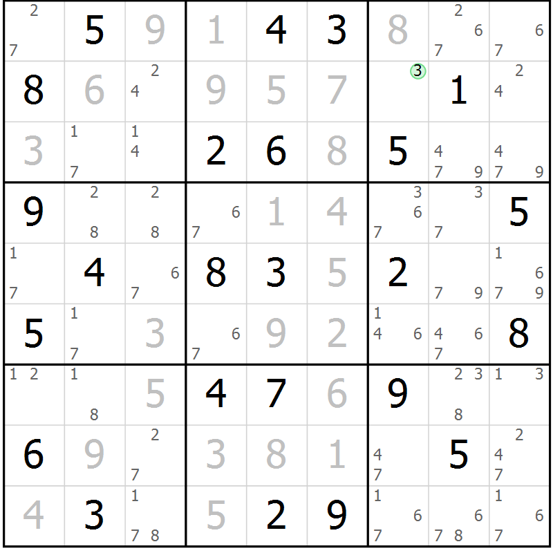Position des candidats pour la solution de la Gr 49 page 52 du magazine de sudoku Sudoku Suprême n° 039