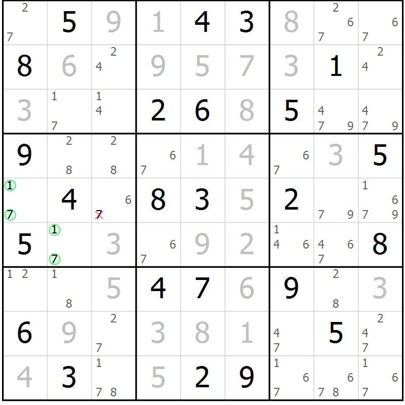 Position des candidats pour la solution de la Gr 49 page 52 du magazine de sudoku Sudoku Suprême n° 039