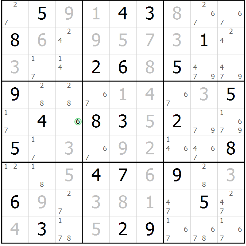 Position des candidats pour la solution de la Gr 49 page 52 du magazine de sudoku Sudoku Suprême n° 039