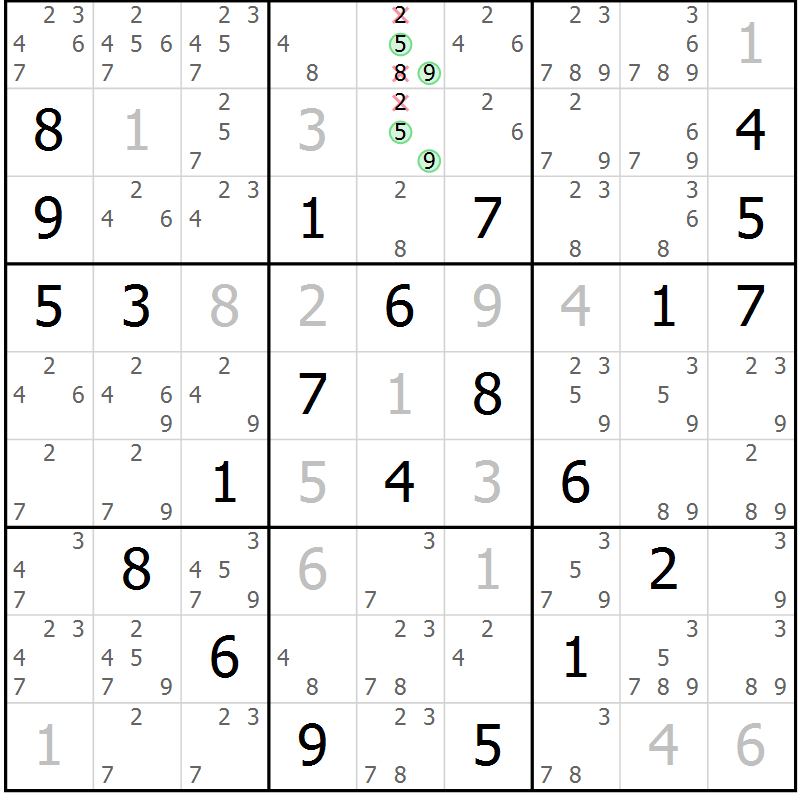 Position des candidats pour la solution de la Gr 5 page 8 du magazine de sudoku Sudoku Suprême n° 039
