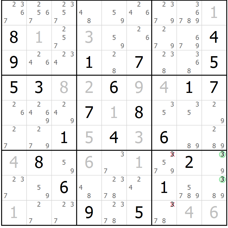 Position des candidats pour la solution de la Gr 5 page 8 du magazine de sudoku Sudoku Suprême n° 039