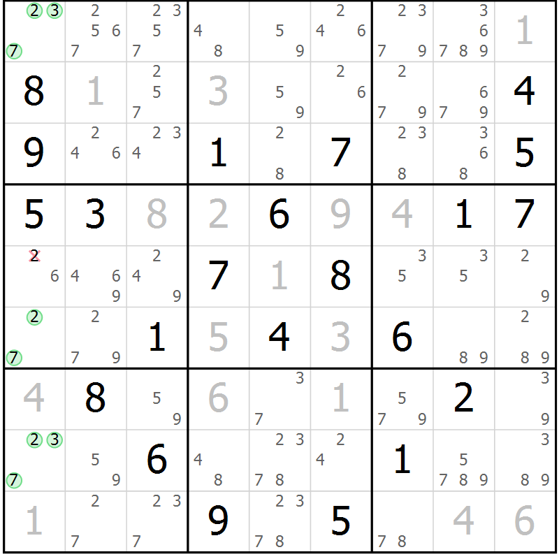 Position des candidats pour la solution de la Gr 5 page 8 du magazine de sudoku Sudoku Suprême n° 039