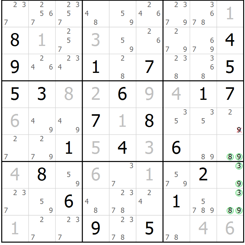 Position des candidats pour la solution de la Gr 5 page 8 du magazine de sudoku Sudoku Suprême n° 039