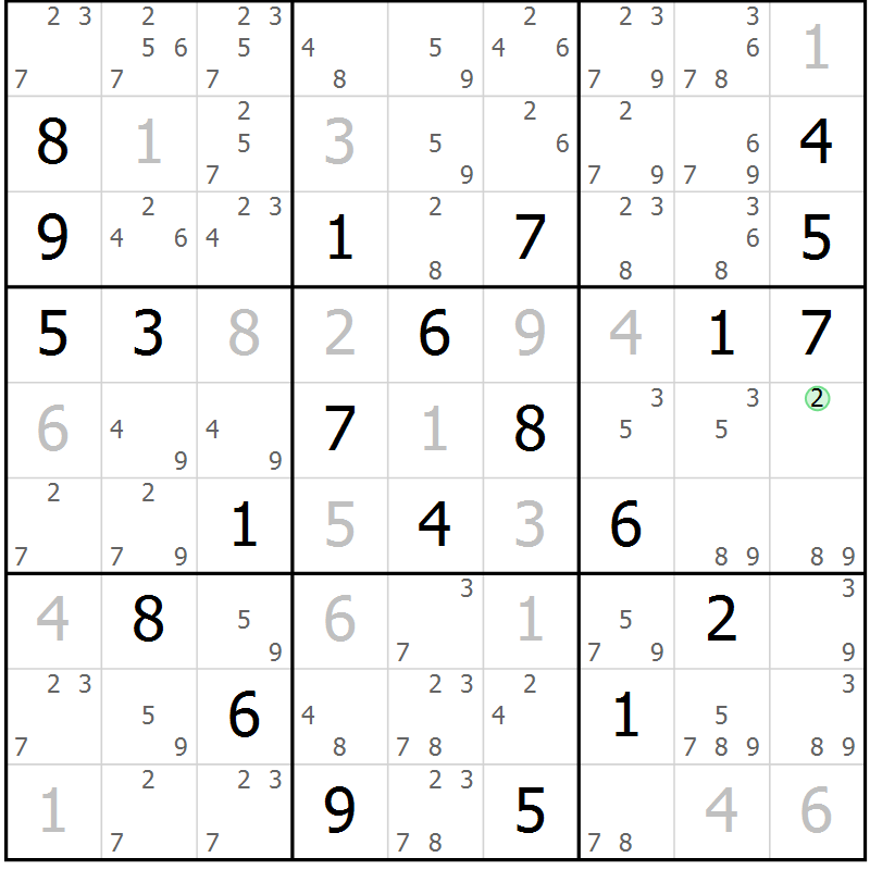 Position des candidats pour la solution de la Gr 5 page 8 du magazine de sudoku Sudoku Suprême n° 039