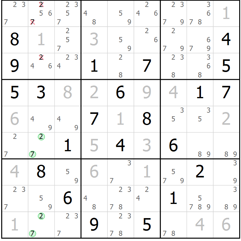 Position des candidats pour la solution de la Gr 5 page 8 du magazine de sudoku Sudoku Suprême n° 039