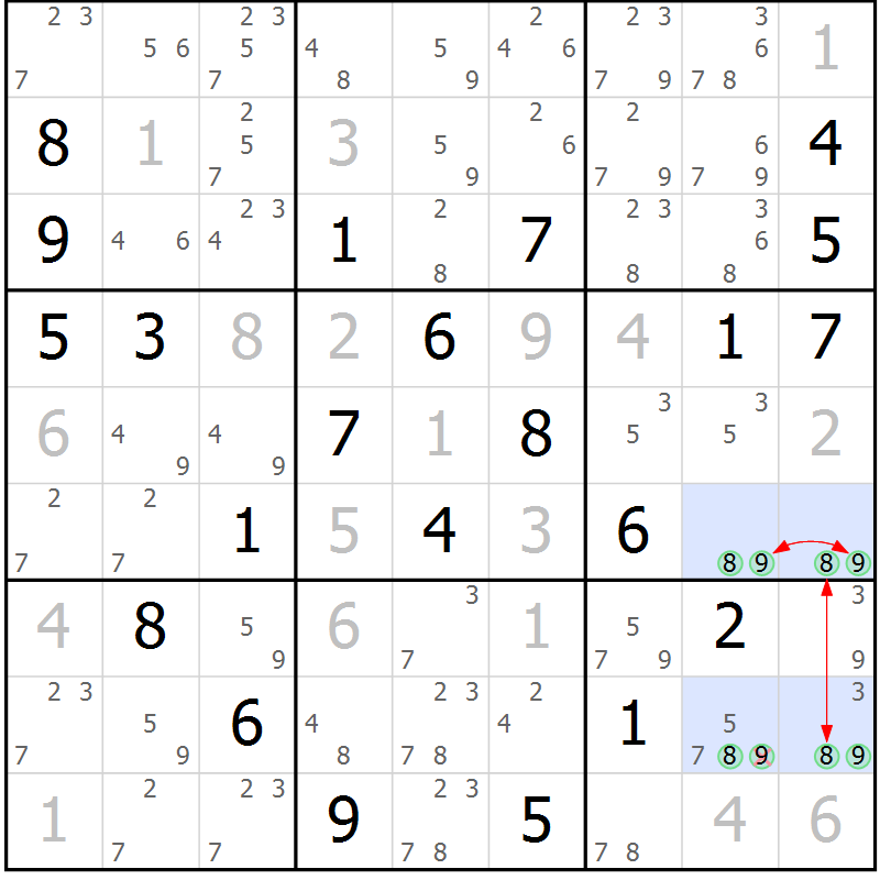 Position des candidats pour la solution de la Gr 5 page 8 du magazine de sudoku Sudoku Suprême n° 039