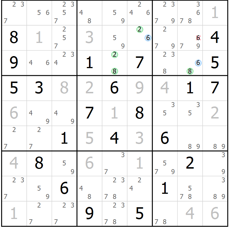 Position des candidats pour la solution de la Gr 5 page 8 du magazine de sudoku Sudoku Suprême n° 039