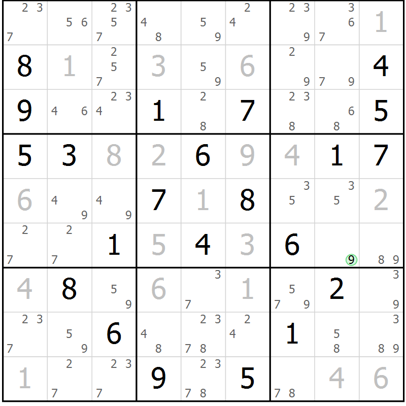 Position des candidats pour la solution de la Gr 5 page 8 du magazine de sudoku Sudoku Suprême n° 039