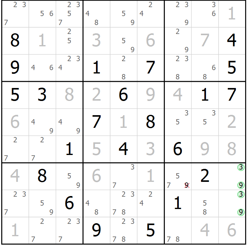 Position des candidats pour la solution de la Gr 5 page 8 du magazine de sudoku Sudoku Suprême n° 039