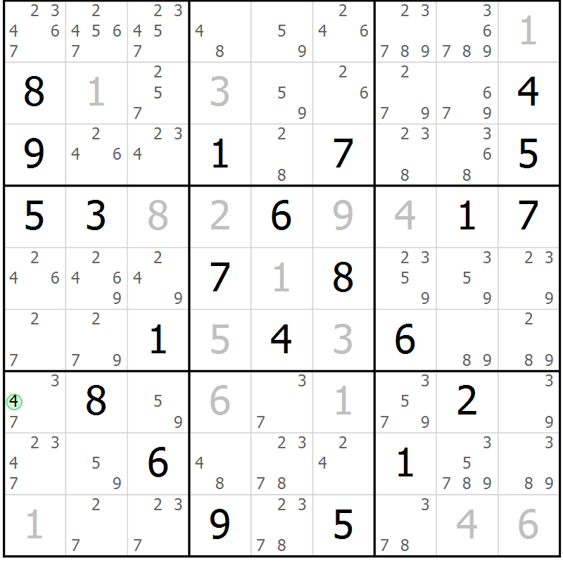 Position des candidats pour la solution de la Gr 5 page 8 du magazine de sudoku Sudoku Suprême n° 039