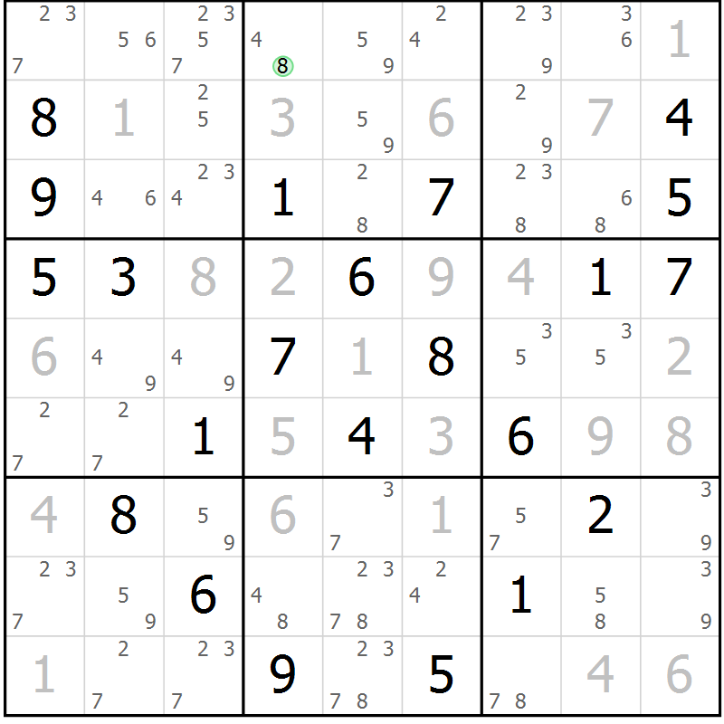 Position des candidats pour la solution de la Gr 5 page 8 du magazine de sudoku Sudoku Suprême n° 039