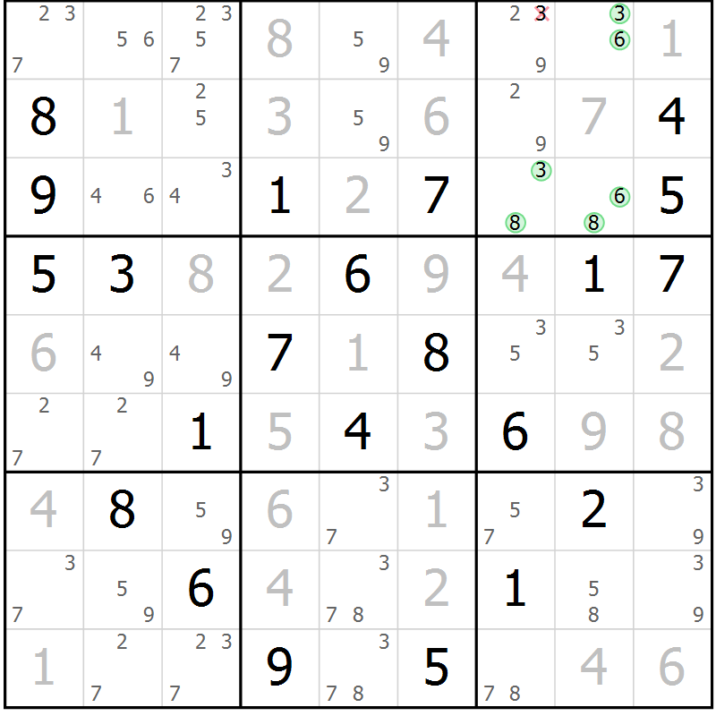 Position des candidats pour la solution de la Gr 5 page 8 du magazine de sudoku Sudoku Suprême n° 039