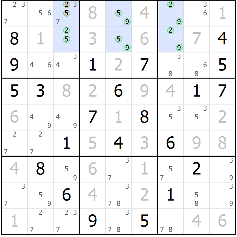 Position des candidats pour la solution de la Gr 5 page 8 du magazine de sudoku Sudoku Suprême n° 039