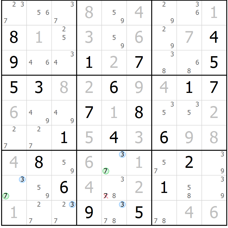 Position des candidats pour la solution de la Gr 5 page 8 du magazine de sudoku Sudoku Suprême n° 039