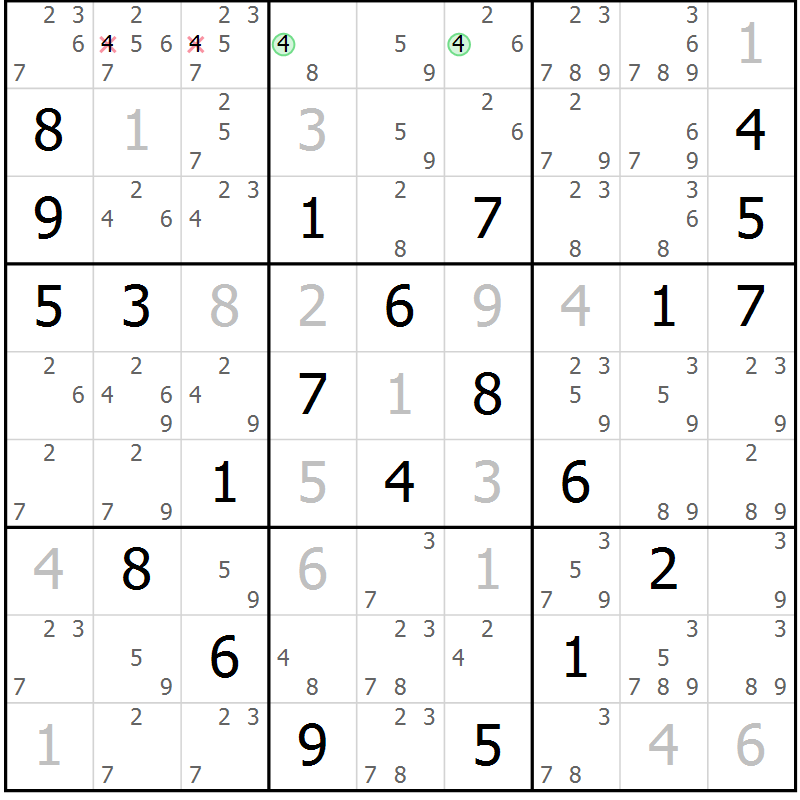 Position des candidats pour la solution de la Gr 5 page 8 du magazine de sudoku Sudoku Suprême n° 039