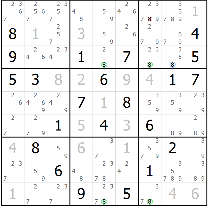 Position des candidats pour la solution de la Gr 5 page 8 du magazine de sudoku Sudoku Suprême n° 039
