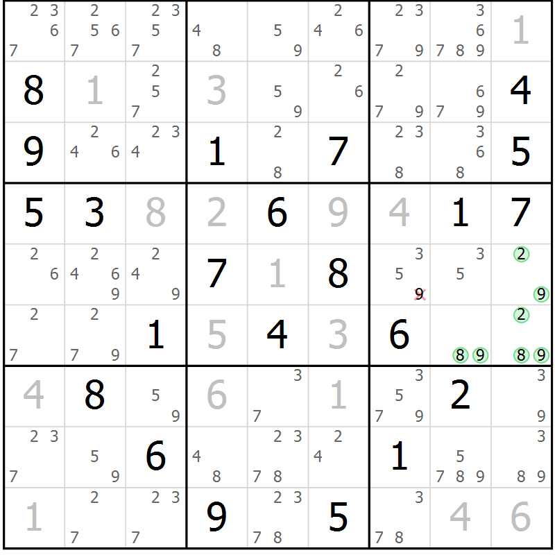 Position des candidats pour la solution de la Gr 5 page 8 du magazine de sudoku Sudoku Suprême n° 039