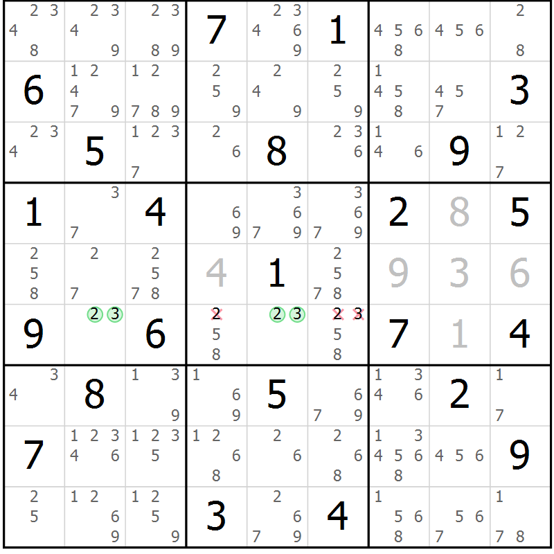 Position des candidats pour la solution de la Gr 50 page 53 du magazine de sudoku Sudoku Suprême n° 039