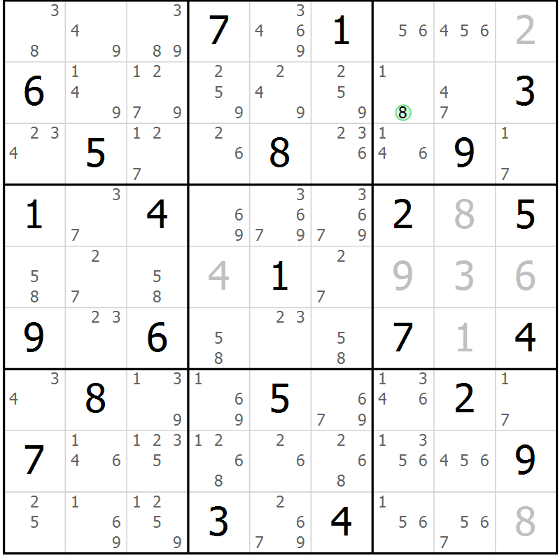 Position des candidats pour la solution de la Gr 50 page 53 du magazine de sudoku Sudoku Suprême n° 039