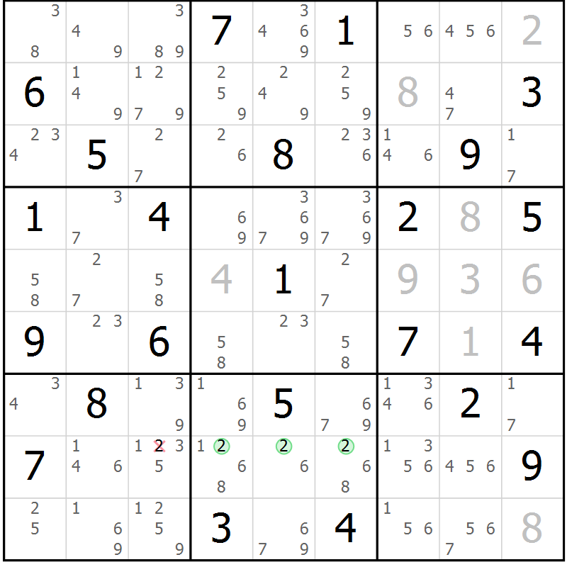 Position des candidats pour la solution de la Gr 50 page 53 du magazine de sudoku Sudoku Suprême n° 039