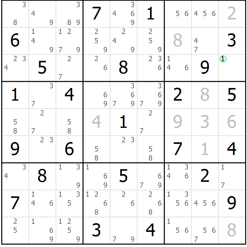 Position des candidats pour la solution de la Gr 50 page 53 du magazine de sudoku Sudoku Suprême n° 039