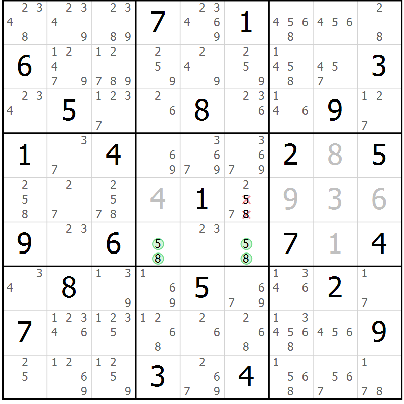 Position des candidats pour la solution de la Gr 50 page 53 du magazine de sudoku Sudoku Suprême n° 039